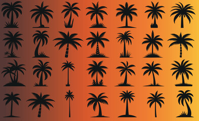 Wall Mural - palm tree silhouettes vector set, featuring various tropical palm trees in diverse styles. perfect f