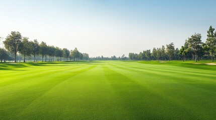Aufkleber - A golf course fairway with manicured grass, outdoor setting with distant trees, Serene style