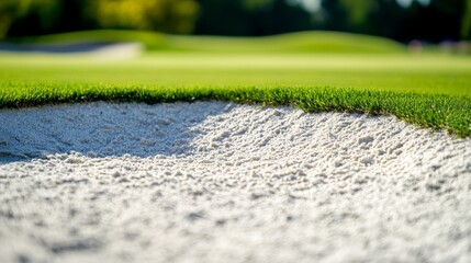 Aufkleber - A golf course's bunker sand, outdoor setting with green backdrop, Tranquil style