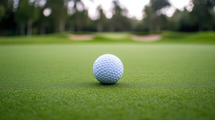 Aufkleber - A golf course's golf ball on the green, outdoor setting with golf hole backdrop, Tranquil style