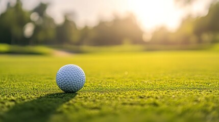 Aufkleber - A golf course's golf ball on the green, outdoor setting with golf hole backdrop, Tranquil style