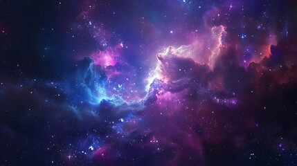 a galaxy background with a bright, glowing nebula, surrounded by deep blues and purples, and countle