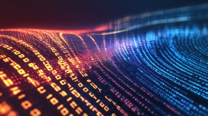 Fototapete - Abstract wave of binary code flowing through space