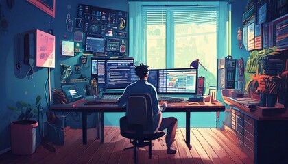 Software developer room illustration