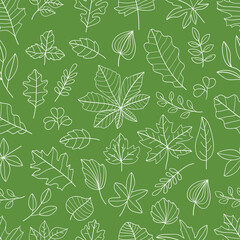 Wall Mural - Green seamless pattern leaves and flowers hand-drawn .Vector illustration