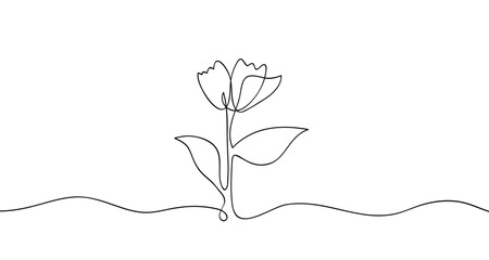 Wall Mural - one continuous line art sprout flower blossom .vector illustration