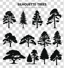 Poster - Silhouette trees collection on tranparent background.Vector illustration