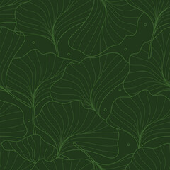 Wall Mural - Seamless pattern hand- drawn gingko leaf on green background.Vector illustration