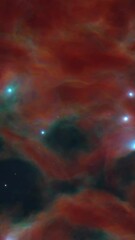 Wall Mural - Vertical Establishing Shot of an Orange and Green Nebula in Space