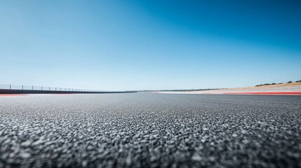 Poster - A race track's asphalt surface, outdoor setting with clear blue sky, Dynamic style