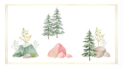 Wall Mural - Watercolor set of forest elements. Hand-drawn illustration on white background