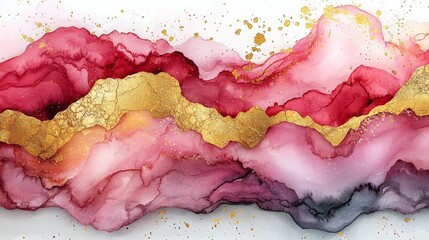 Wall Mural - abstract fluid art featuring vibrant colors and gold accents.