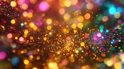 Wall Mural - festive new year background with glittering gold bokeh and vibrant colorful blurred abstract lights,