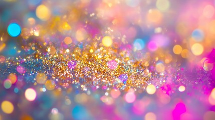 Wall Mural - festive new year background with glittering gold bokeh and vibrant colorful blurred abstract lights,