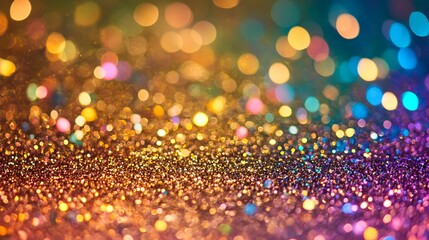 Wall Mural - Festive new year background with glittering gold bokeh and vibrant colorful blurred abstract lights, perfect for celebrating birthdays, anniversaries, weddings, new year’s eve, and christmas festiviti