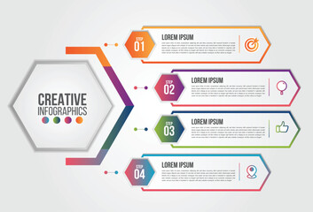 Wall Mural - business infographics element.hexagon chart template chart with 4 steps or options for presentations