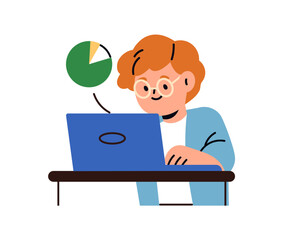 Wall Mural - boy student learning at laptop, data analysis, coding. school child at computer, studying programmin