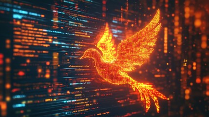 Wall Mural - a computer screen displaying phoenix bird code with a digital phoenix bird, symbolizing python progr
