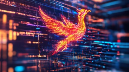 Wall Mural - a computer screen displaying phoenix bird code with a digital phoenix bird, symbolizing python progr