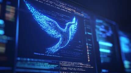 Wall Mural - a computer screen displaying phoenix bird code with a digital phoenix bird, symbolizing python progr