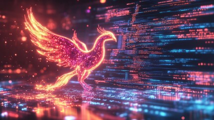 Wall Mural - a computer screen displaying phoenix bird code with a digital phoenix bird, symbolizing python progr
