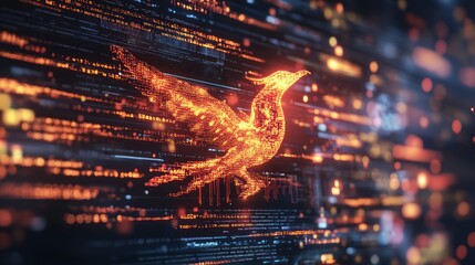 Wall Mural - a computer screen displaying phoenix bird code with a digital phoenix bird, symbolizing python progr
