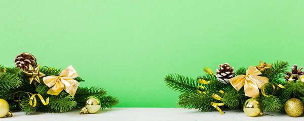 Wall Mural - New Year Christmas tree toy, branches of a christmas tree, New Year decorations on a colored background