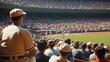 © Blerim - A roaring crowd at a 1930s baseball game with players on the field in classic uniforms.