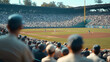 © Blerim - A roaring crowd at a 1930s baseball game with players on the field in classic uniforms.