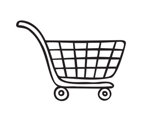 Shopping cart doodle hand drawn icon. isolated Empty sketch cart line style. Concept market shop or store, making purchases