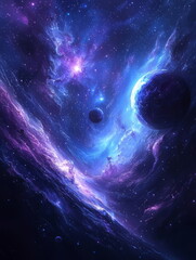 Wall Mural - outer space with faint comets, distant planets, and vibrant star