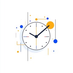 Wall Mural - Colorful minimalist clock illustration with geometric shapes, abstract design featuring time representation, modern art for decoration, and creative inspiration.