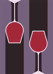 Wall Mural - Abstract poster with two wine bottles and glasses. Placard design in creative flat style.