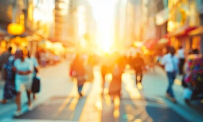 Aufkleber - Blurred Motion Crosswalk Scene in City With Bright Sunlight and Crowded Atmosphere : Generative AI