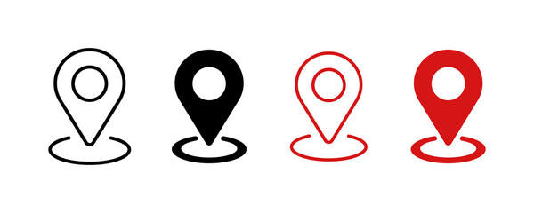 location pin with circle png, linear style icon. red map pin location icon line set, transparent bac