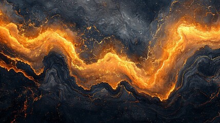 Wall Mural - abstract image featuring swirling dark textures with bright orange highlights resembling molten lava