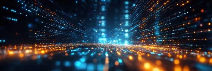 Stunning Digital Abstract Background with Vibrant Blue and Orange Lights Creating an Illusion of Depth and Motion in a Futuristic Environment