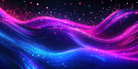 Vibrant Colorful Waves with Glittering Particles in Motion Against a Dark Background for Abstract and Modern Digital Art Concepts