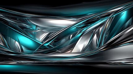 Aufkleber - Abstract reflections of metallic shapes displaying a dynamic interplay of light and shadow in a modern artistic design with vibrant turquoise accents