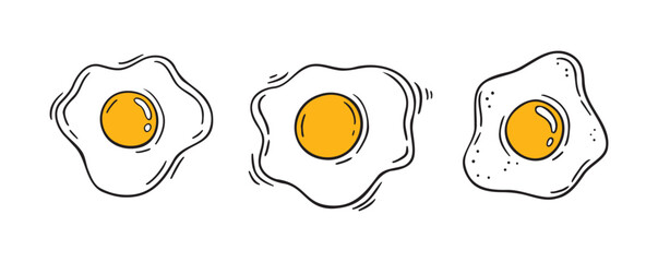 Wall Mural - frying egg doodle line illustration set. frying egg hand drawn icon. breakfast drawing egg collection