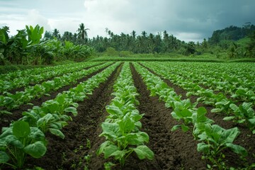 Wall Mural - Rows of green plants in a field.