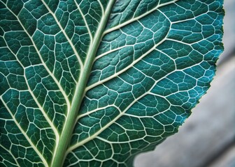 Wall Mural - Stunning Closeup of Bluegreen Horseradish Leaf Mosaic Pattern with Intricate Cells and Veins, Ideal for Abstract Vertical Backgrounds and Mobile Phone Wallpapers