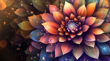 Aufkleber - Vibrant Abstract Flower Design in Stunning Color Palette with Lush Petals and Sparkling Background for Artistic or Decorative Use
