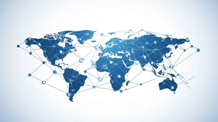 Leinwandbilder - Abstract Blue World Map with Network Connections Representing Global Communication and Technology Interconnectivity on a Light Background