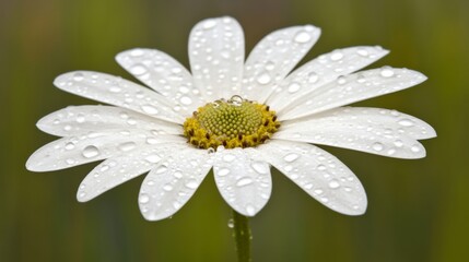 Aufkleber - Close-Up of a White Daisy Flower with Water Drops on Petals in a Lush Green Background Highlighting Nature's Beauty and Freshness