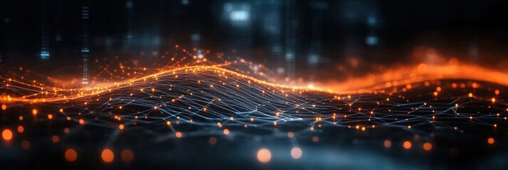 abstract representation of digital landscape with glowing nodes and flowing lines showcasing technol