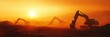 © AlfaSmart - Excavator Silhouette at Sunset: Construction Site