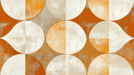 Leinwandbilder - Geometric Abstract Pattern with Orange and Cream Circles on a Textured Background, Ideal for Modern Design, Art, and Creative Projects