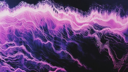 Poster - Abstract Digital Art with Vibrant Waves of Purple and Pink Colors Flowing Across a Dark Background, Creating a Dreamlike and Ethereal Visual Experience