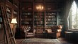 © Urwah - A Cozy Library with Leather Armchairs and a Ladder